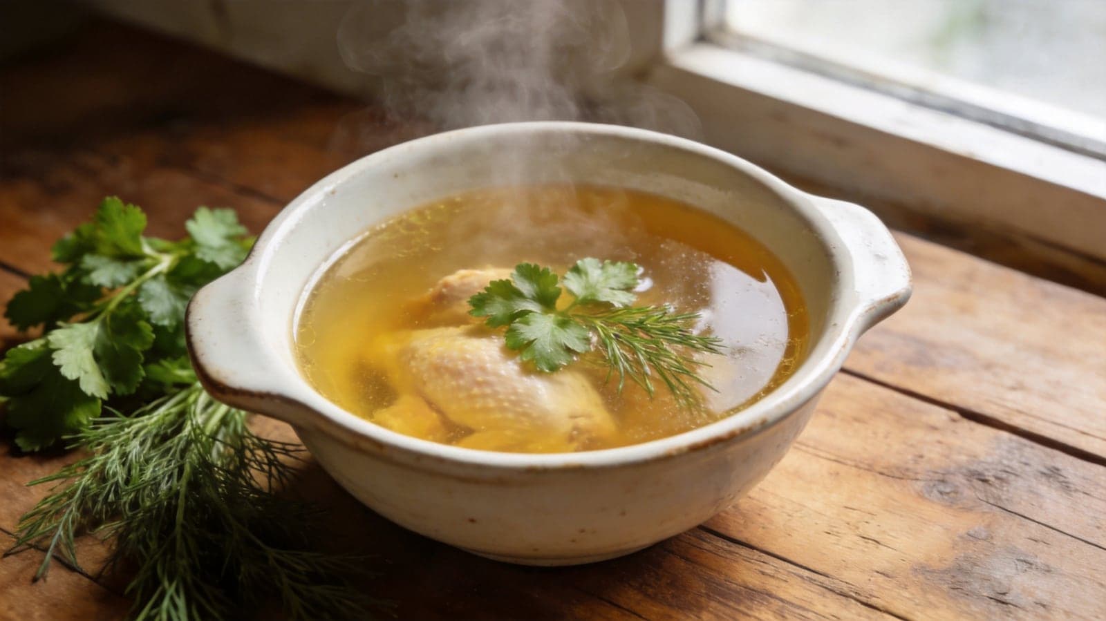 Куриный бульон: прозрачный, золотистый, ароматный